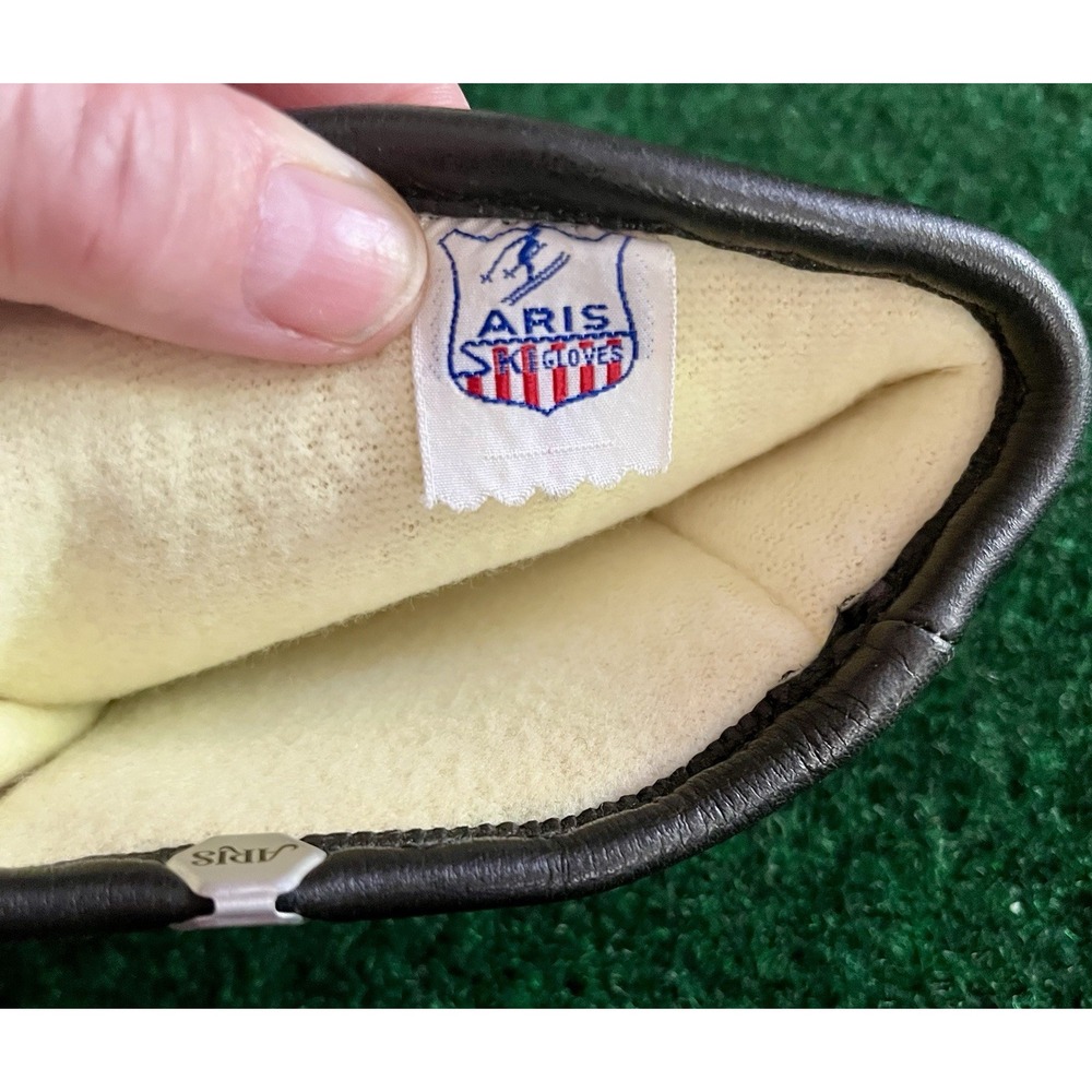 Aris Softan Leather Ski Gloves Mens Small Brown Cotton Fleece Lined Vintage - Picture 8 of 15